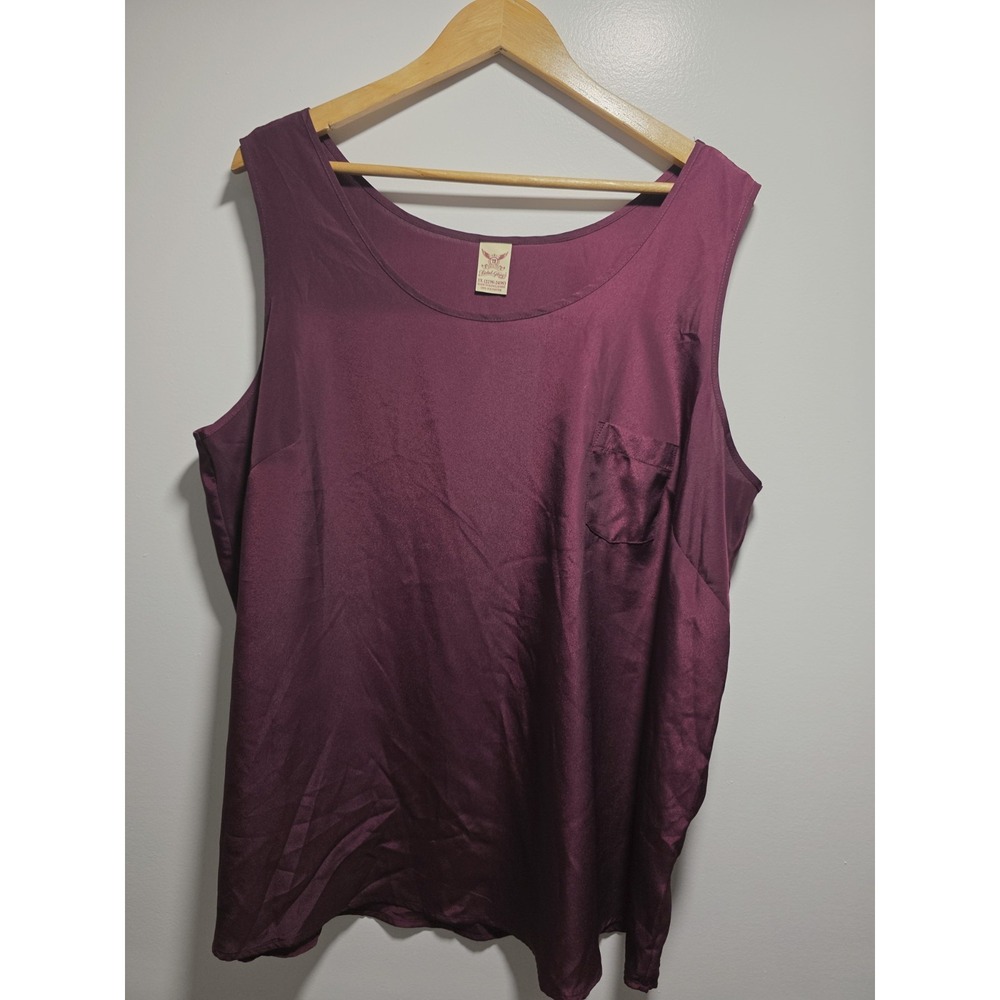 Faded Glory Women's Tank Top Sleeveless Plus Size 3X (22W-24W) Satin Red Wine
